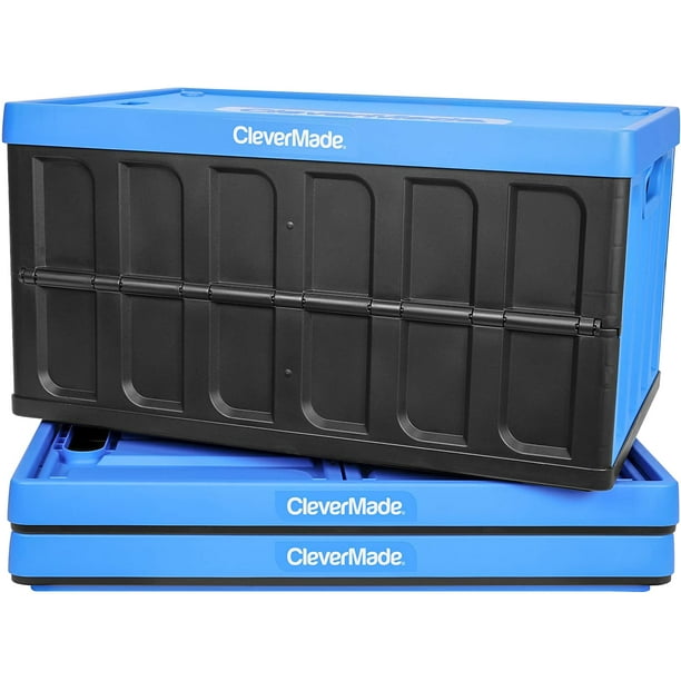 CleverMade 46L Collapsible Storage Bins with Lids Folding Plastic Stackable Utility Crates Charcoal 3 Pack Solid Wall CleverCrates CleverMade 46L Collapsible Storage Bins with Lids Folding Plastic Stackable Utility Crates Charcoal 3 Pack Solid Wall CleverCrates